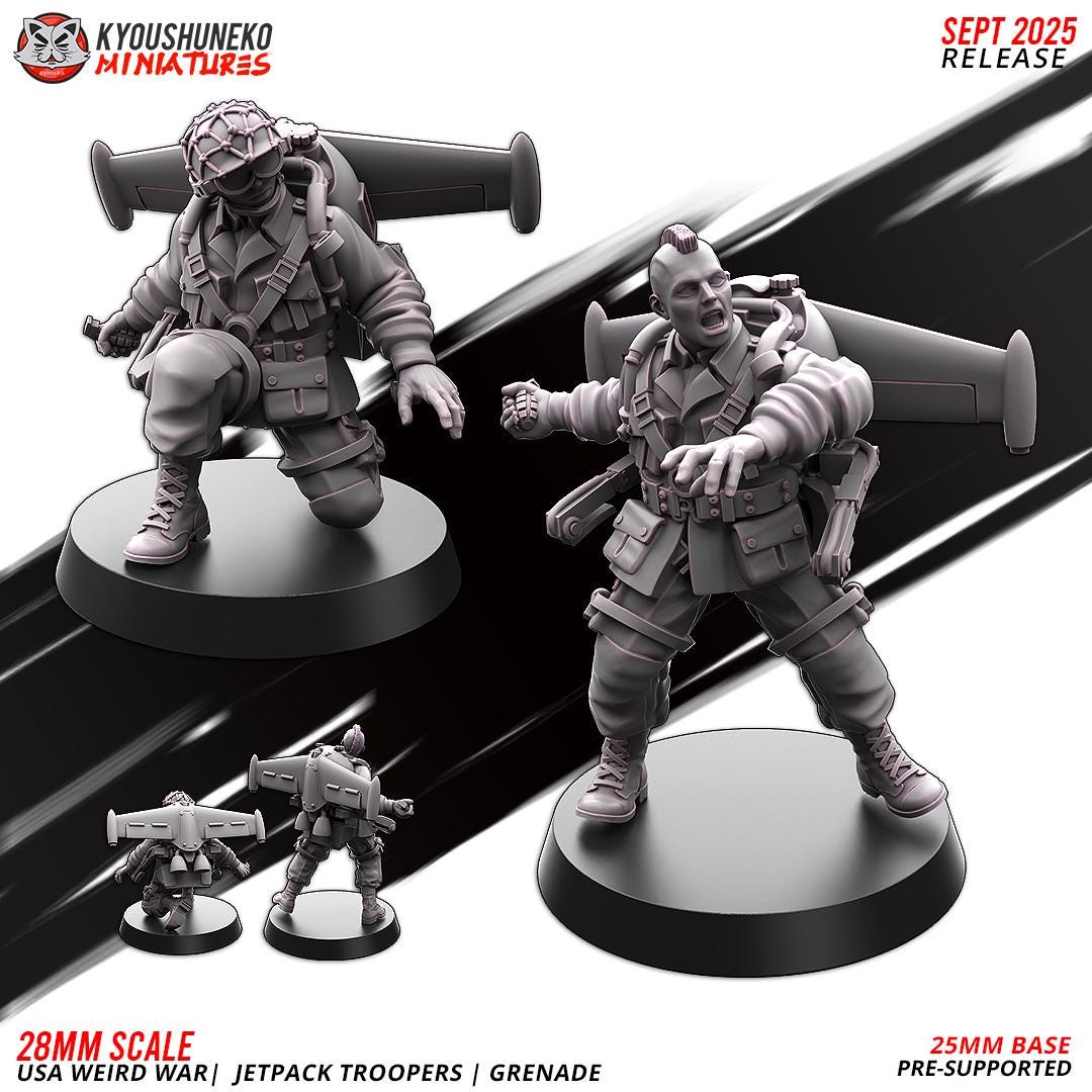 German Weird War Jetpack Troopers Grenade Team (2 models) Various Scales SF Wargaming (US tariffs are pre-paid by us)