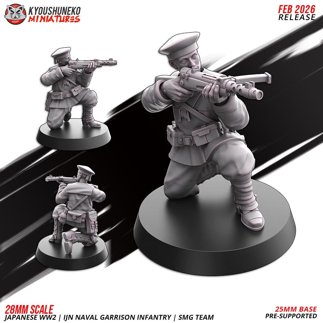 WWII Japanese Naval Garrison Infantry Squad SMGs (10 models) Various Scales Historical Wargaming (US tariffs are pre-paid by us)