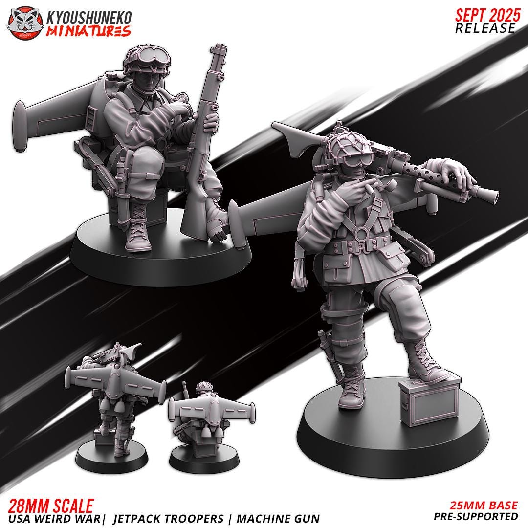 German Weird War Jetpack Troopers LMG Team (2 models) Various Scales SF Wargaming (US tariffs are pre-paid by us)