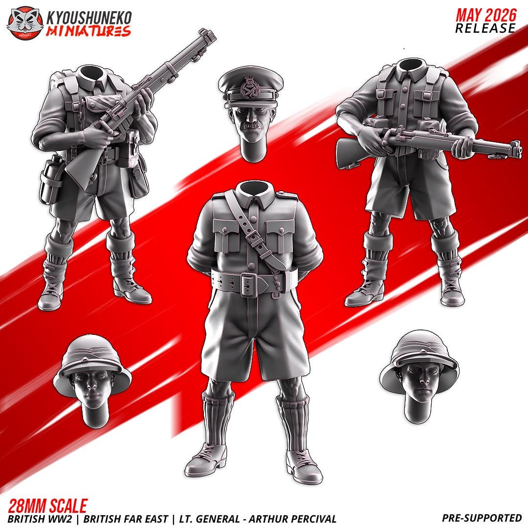 WWII British Far East Lt General Arthur Percival with Bodyguards (3 models) Various Scales