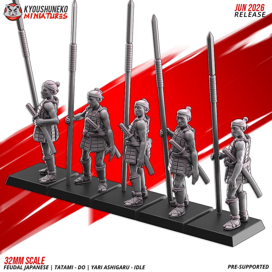 Feudal Japanese Late Sengoku Tatami-Do Ashigaru Spearmen Unit (10 models) Various Scales