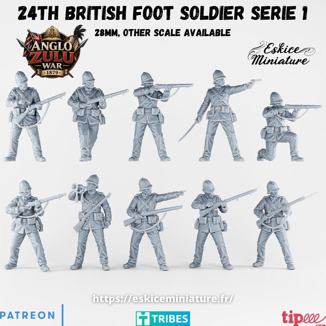 Anglo Zulu War British 24th Regiment of Foot (10 models) Various Scales Historical Wargaming