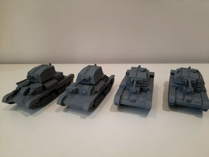 WWII British Cruiser 4 Tanks Mk I to Mk IV Set (4 Tanks) Various Scales Historical Wargaming
