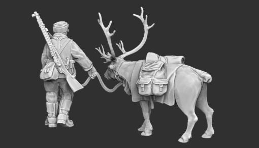 WWII Finnish Reindeer with Handler Various Scales Historical Wargaming
