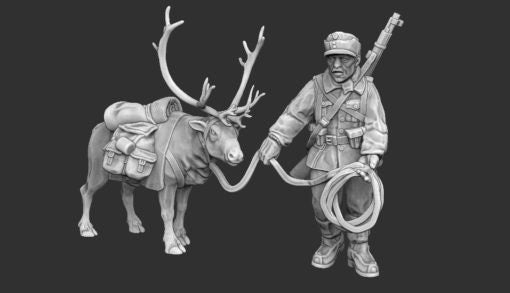 WWII Finnish Reindeer with Handler Various Scales Historical Wargaming