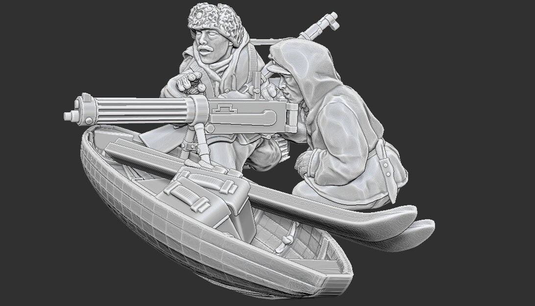 WWII Finnish Maxim MMG on Ahkio Sled Various Scales Historical Wargaming