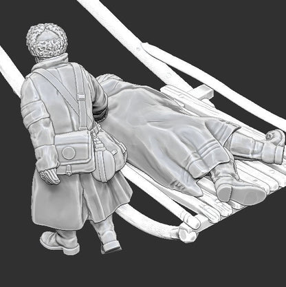 WWII Finnish Medic with Wounded Soldier B (2 models) Various Scales Historical Wargaming (US tariffs are pre-paid by us)