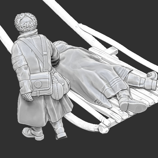 WWII Finnish Medic with Wounded Soldier B (2 models) Various Scales Historical Wargaming