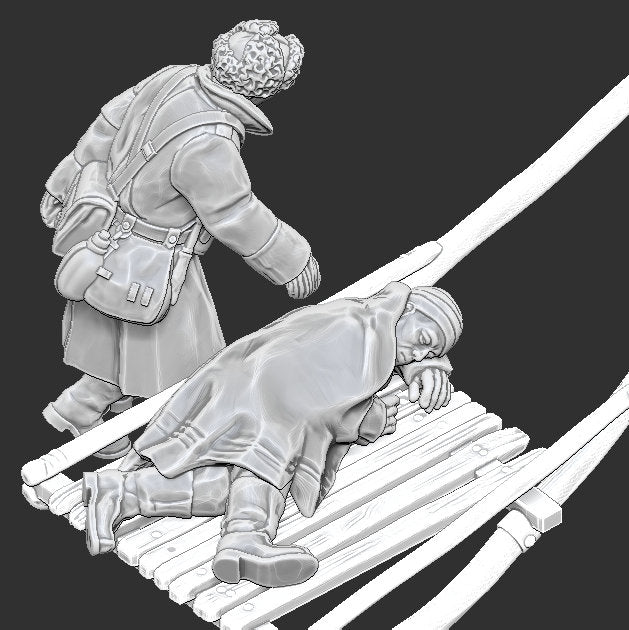 WWII Finnish Medic with Wounded Soldier B (2 models) Various Scales Historical Wargaming