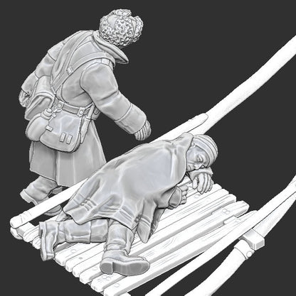 WWII Finnish Medic with Wounded Soldier B (2 models) Various Scales Historical Wargaming
