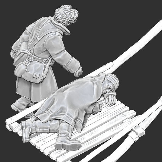 WWII Finnish Medic with Wounded Soldier B (2 models) Various Scales Historical Wargaming
