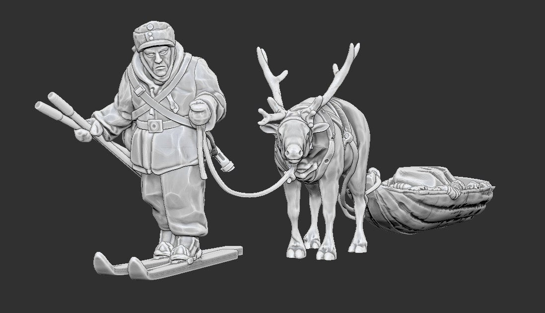 WWII Finnish Reindeer Sled Resin Various Scales Historical Wargaming