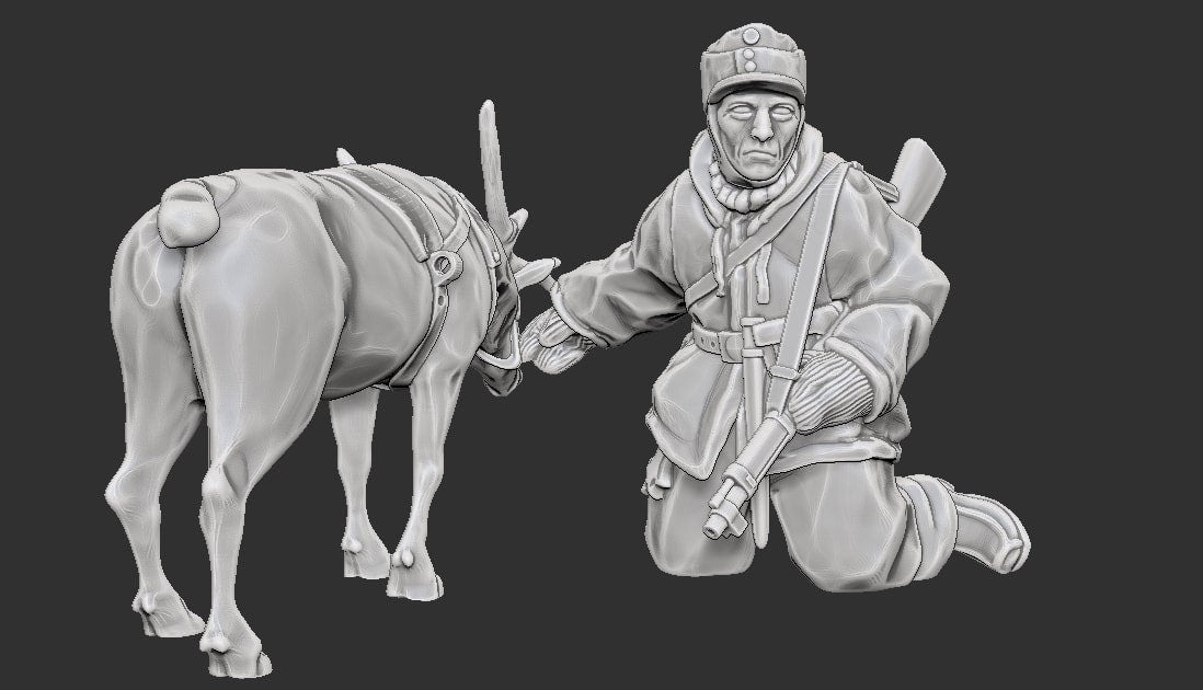 WWII Finnish Soldier calming his Reindeer Various Scales Historical Wargaming