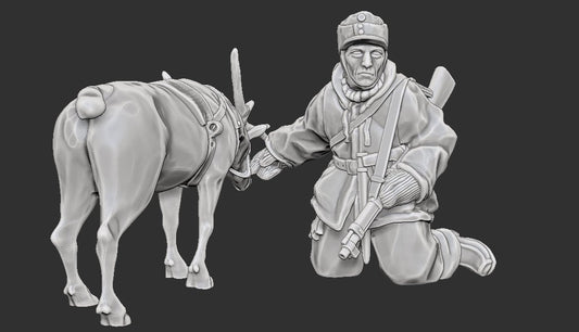 WWII Finnish Soldier calming his Reindeer Various Scales Historical Wargaming