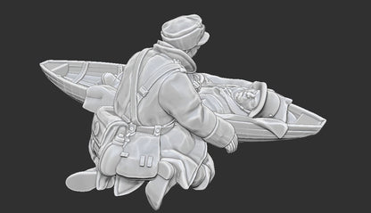 WWII Finnish Medic with Wounded Soldier on Sled Various Scales Historical Wargaming