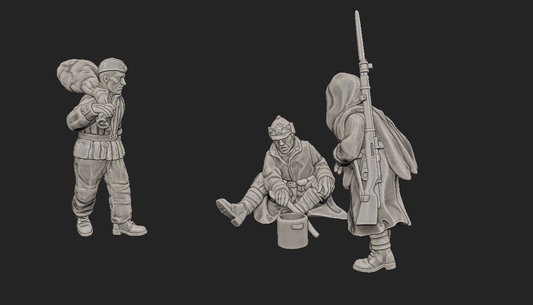 WWII Soviet Resting Soldiers (3 models) Various Scales Historical Wargaming