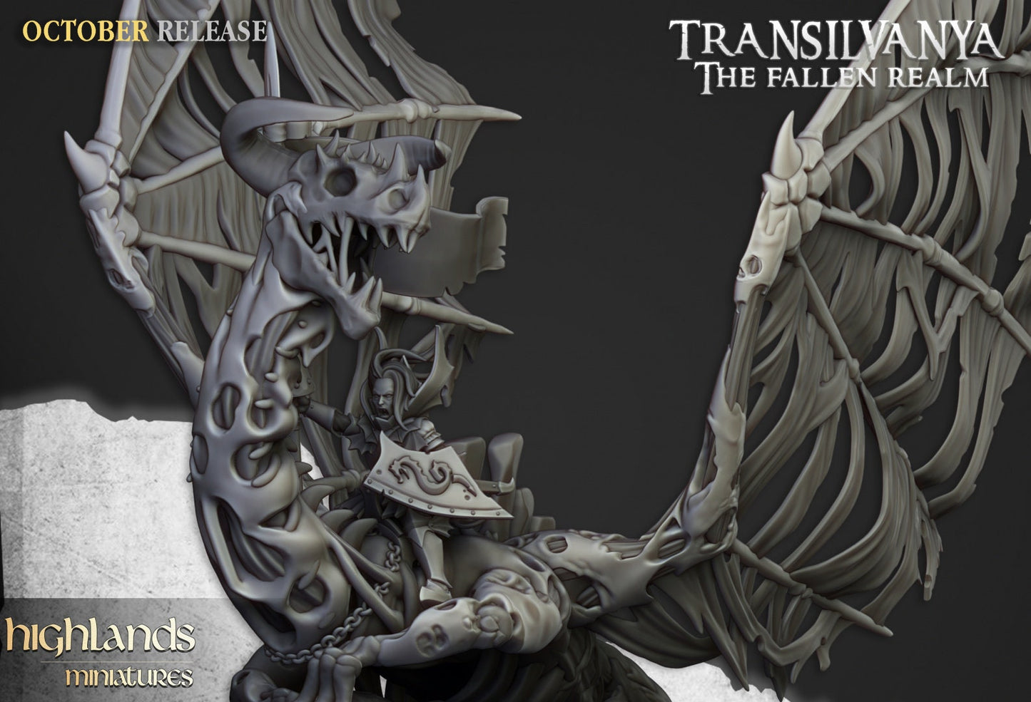 28mm Highland Miniatures Vampire Lady on Zombie Dragon Fantasy