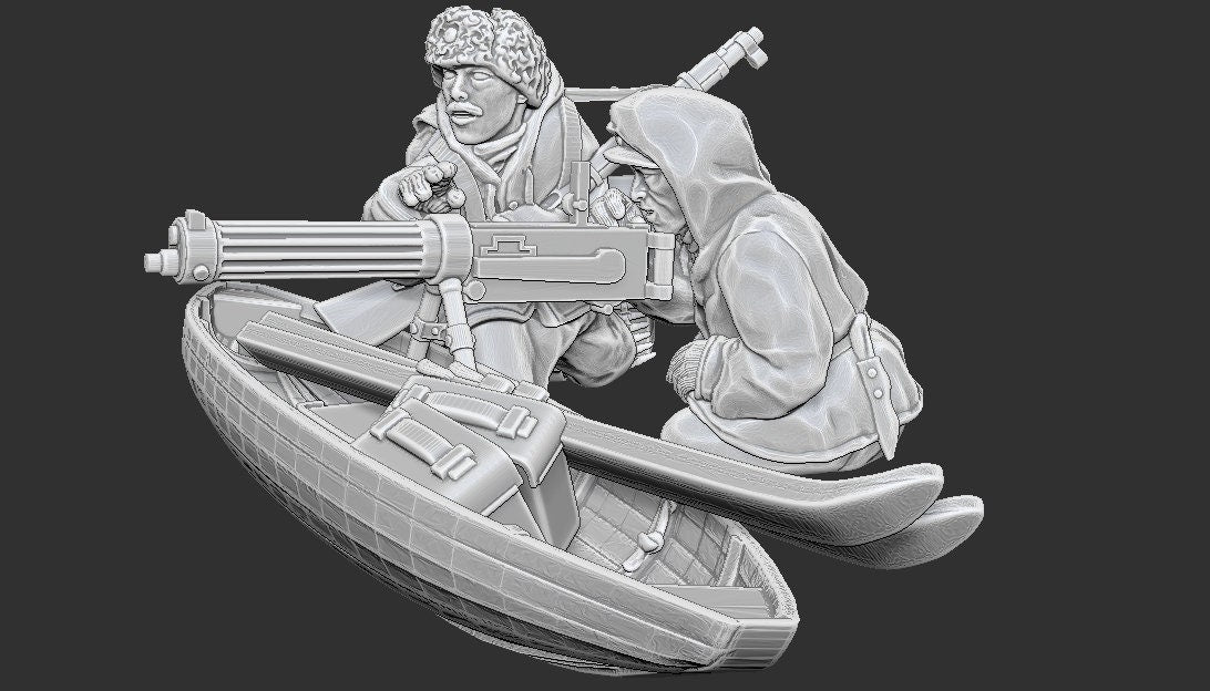 WWII Finnish Maxim MMG on Ahkio Sled Various Scales Historical Wargaming