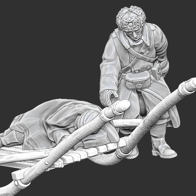 WWII Finnish Medic with Wounded Soldier B (2 models) Various Scales Historical Wargaming