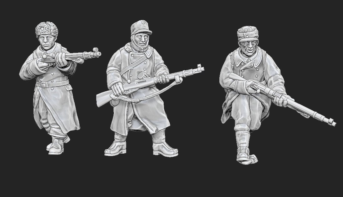 WWII Finnish Infantry Squad in Greatcoats Multipart Set (10 models) Various Scales Historical Wargaming