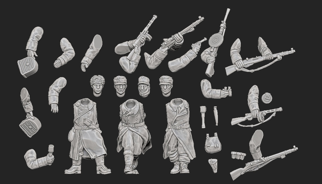 WWII Finnish Infantry Squad in Greatcoats Multipart Set (10 models) Various Scales Historical Wargaming