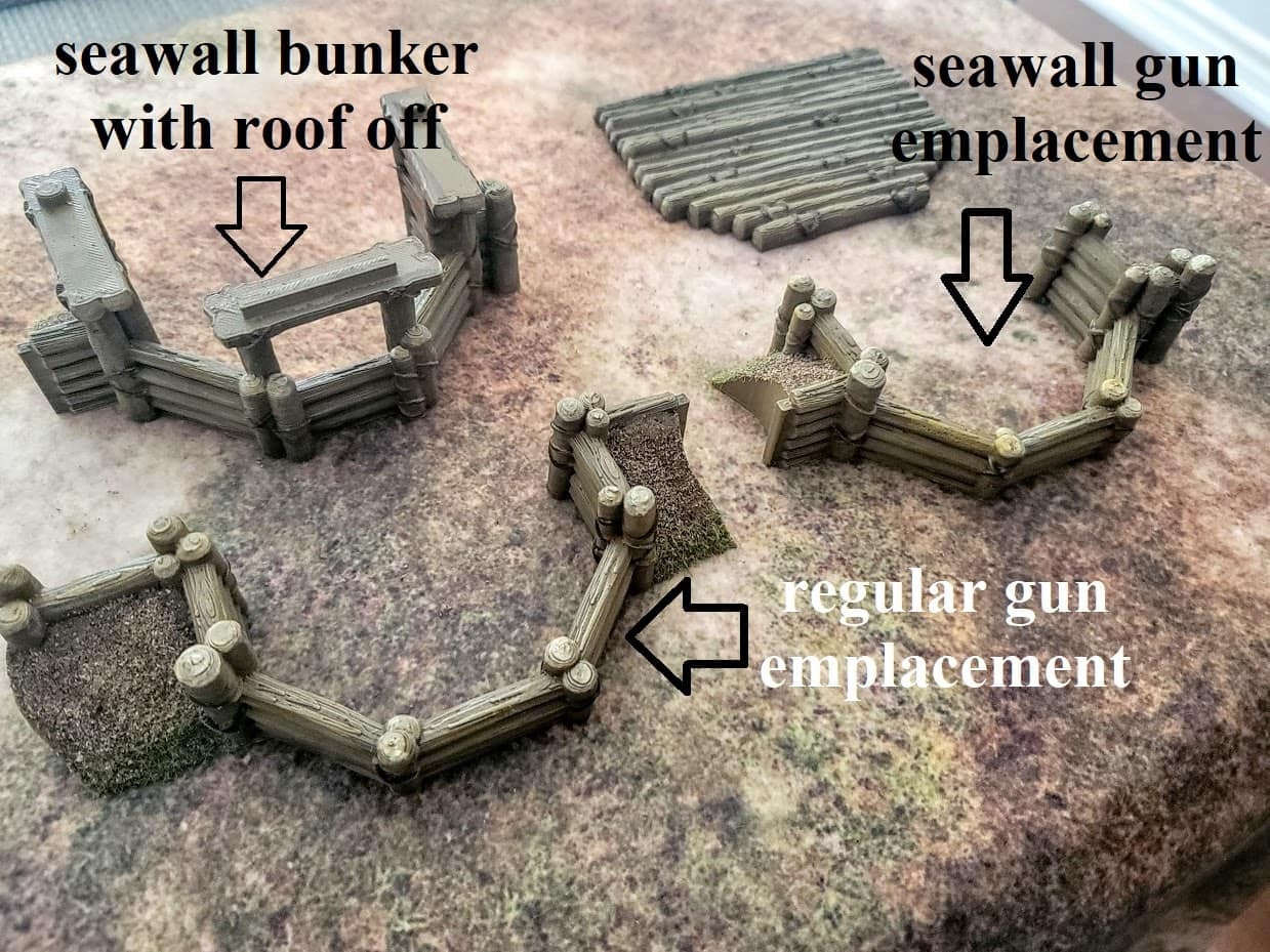 Wargaming Terrain WWII Seawall Bunker and Trenches Set Various Scales Historical Wargaming