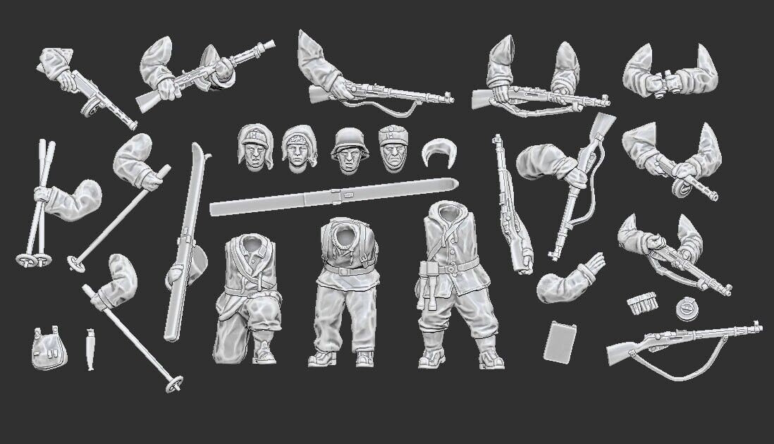 WWII Finnish Soldiers in Winter Overalls Multipart Set (10 models) Various Scales Historical Wargaming (US tariffs are pre-paid by us)