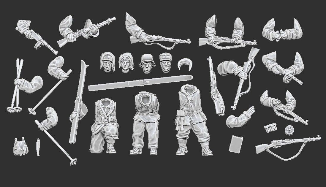 WWII Finnish Soldiers in Winter Overalls Multipart Set (10 models) Various Scales Historical Wargaming
