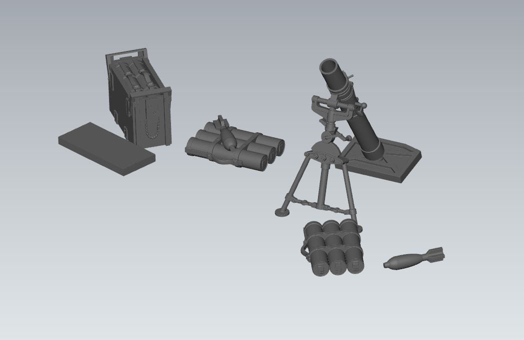 WWII British 8th Army 3 Inch Mortar with Crew (4 models) Various Scales Historical Wargaming