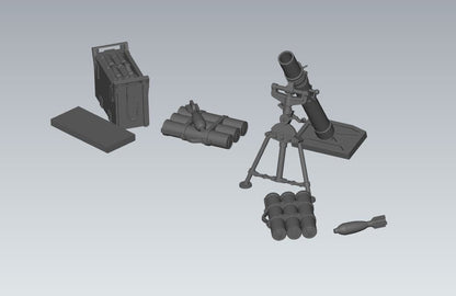 WWII British 8th Army 3 Inch Mortar with Crew (4 models) Various Scales Historical Wargaming