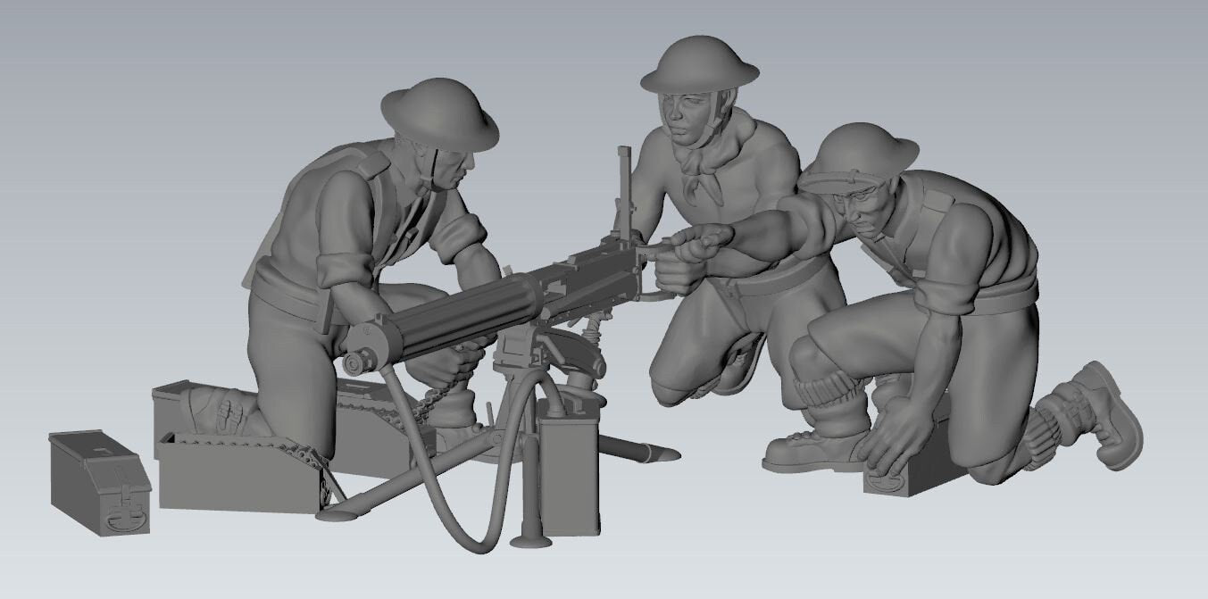 WWII British 8th Army Vickers 303 MMG And Crew (3 models) Various Scales Historical Wargaming