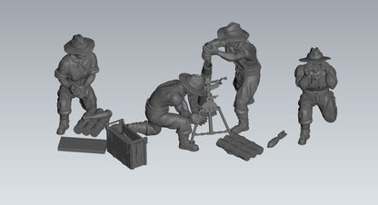 WWII Australian 3 Inch Mortar And Crew (4 models) Various Scales Historical Wargaming