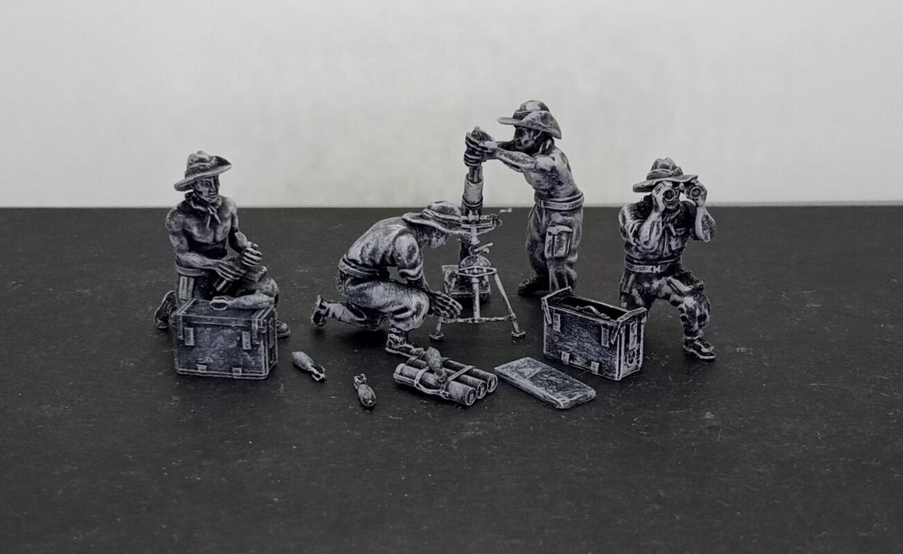 WWII Chindit 3 Inch Mortar with Crew (4 models) Various Scales Historical Wargaming (US tariffs are pre-paid by us)
