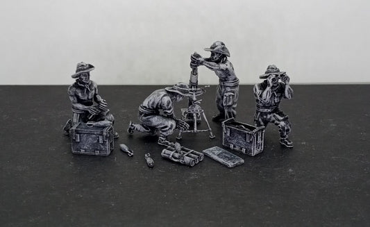 WWII Chindit 3 Inch Mortar with Crew (4 models) Various Scales Historical Wargaming (US tariffs are pre-paid by us)