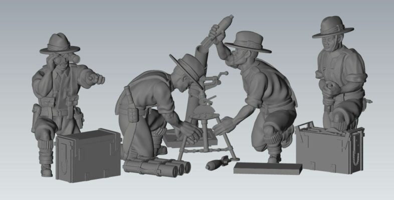 WWII British Gurkha 3 Inch Mortar And Crew (4 models) Various Scales Historical Wargaming