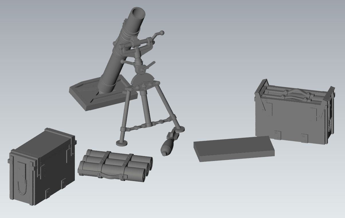 WWII British Gurkha 3 Inch Mortar And Crew (4 models) Various Scales Historical Wargaming