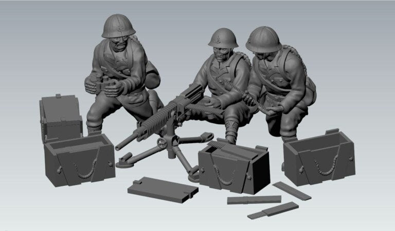 WWII Japanese SNLF MMG Type 92 And Crew (3 models) Various Scales Historical Wargaming