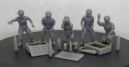 WWII USMC Generic Gun Crew Set (4 models) Various Scales Historical Wargaming