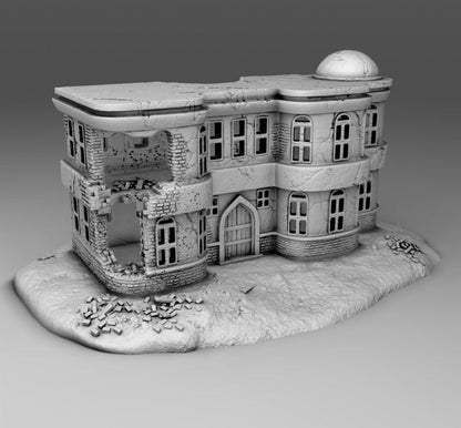 Wargaming Terrain Damaged Arab Apartment Building with Scenic Base Various Scales Historical Wargaming