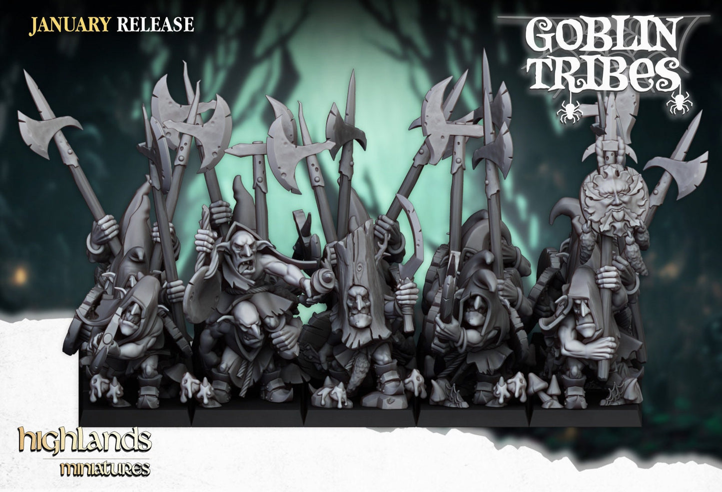 30mm Highland Miniatures Swamp Goblin with Pikes x10 suitable for WFB