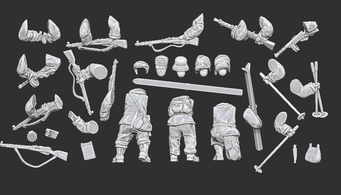 WWII Finnish Soldiers in Winter Overalls Multipart Set (10 models) Various Scales Historical Wargaming (US tariffs are pre-paid by us)