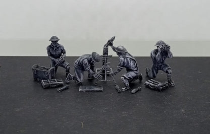 WWII British 8th Army 3 Inch Mortar with Crew (4 models) Various Scales Historical Wargaming