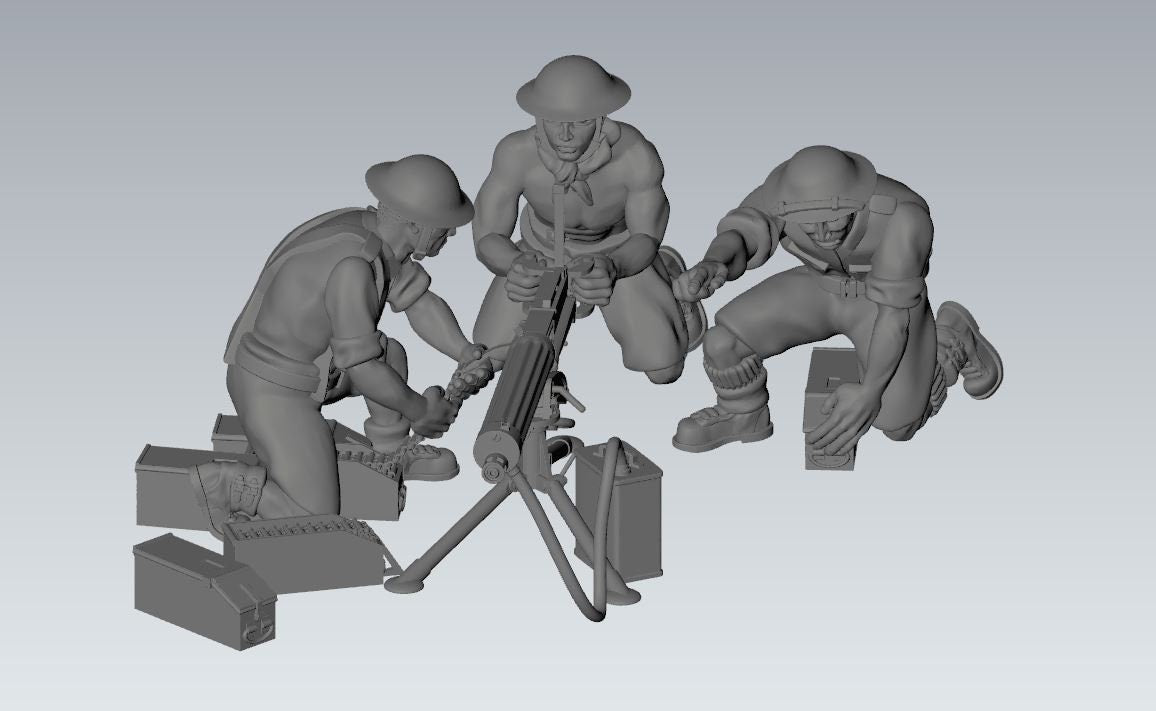 WWII British 8th Army Vickers 303 MMG And Crew (3 models) Various Scales Historical Wargaming (US tariffs are pre-paid by us)