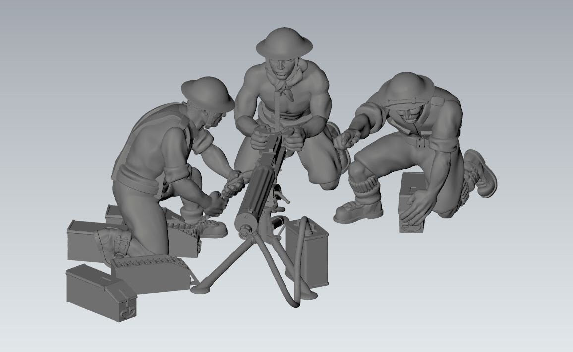 WWII British 8th Army Vickers 303 MMG And Crew (3 models) Various Scales Historical Wargaming
