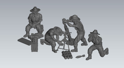 WWII Australian 3 Inch Mortar And Crew (4 models) Various Scales Historical Wargaming