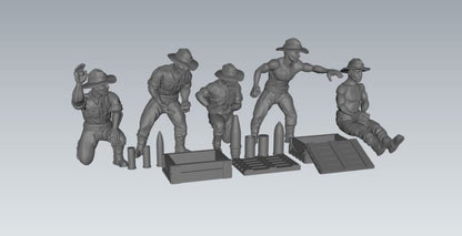 WWII Australian Generic Gun Crew (5 models) Various Scales Historical Wargaming