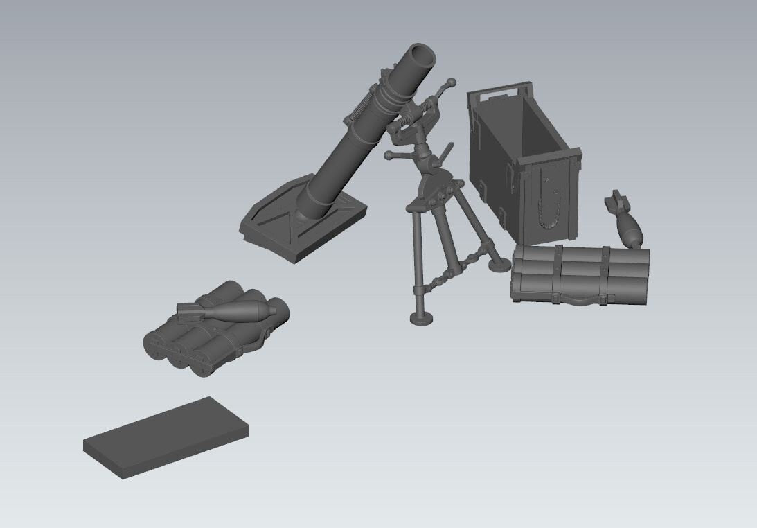 WWII British 3 Inch Mortar with Crew (4 models) Various Scales Historical Wargaming