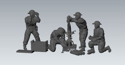 WWII British 3 Inch Mortar with Crew (4 models) Various Scales Historical Wargaming (US tariffs are pre-paid by us)