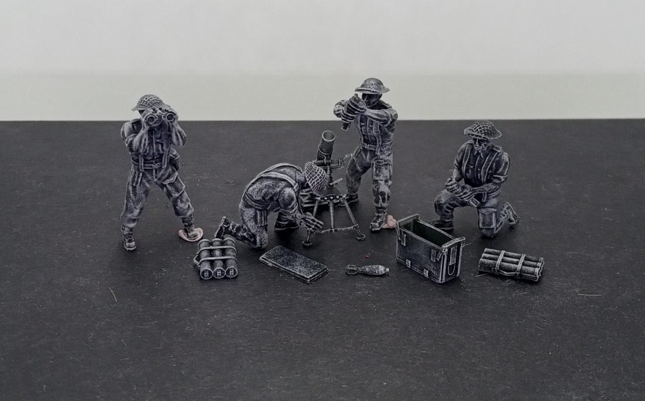 WWII British 3 Inch Mortar with Crew (4 models) Various Scales Historical Wargaming (US tariffs are pre-paid by us)