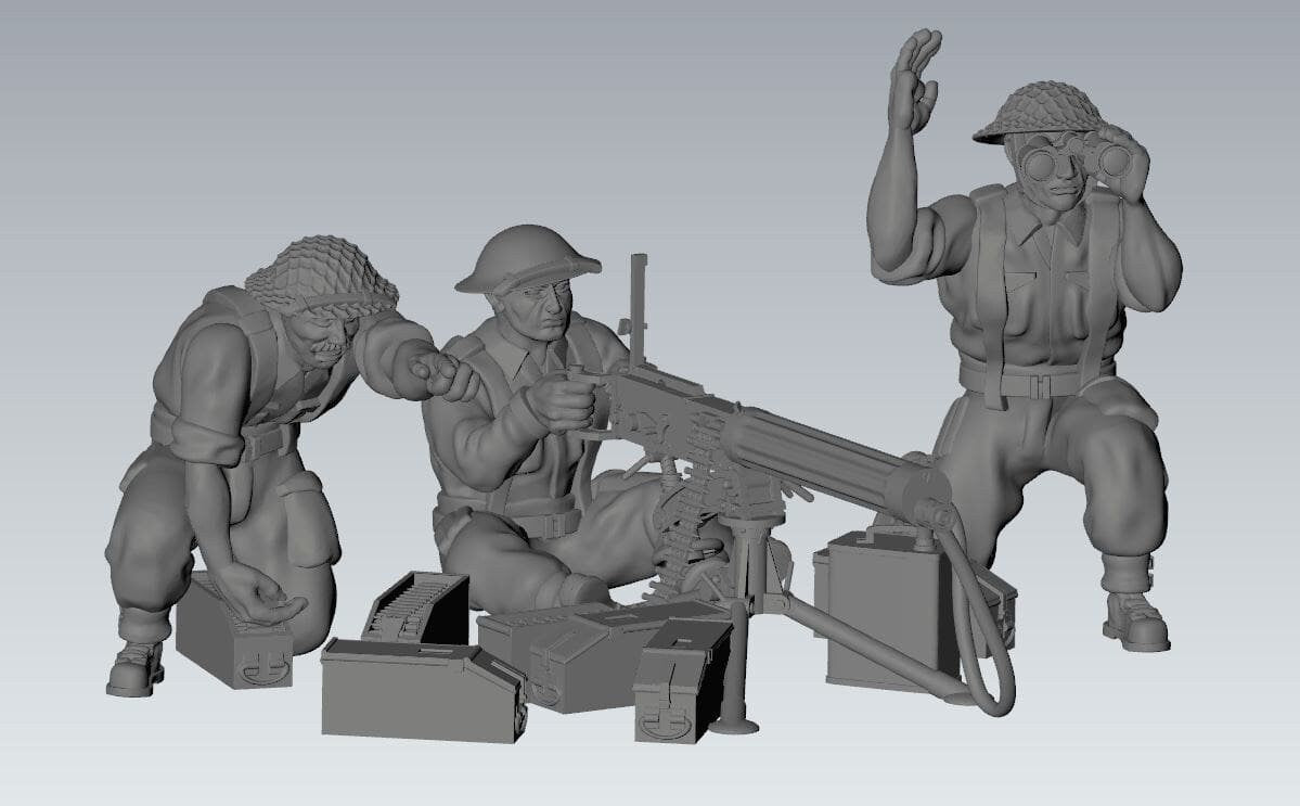 WWII British Vickers 303 MMG with Crew (3 models) Various Scales Historical Wargaming